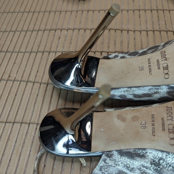 Jimmy Choo metallic mirror stiletto 4" heels, Open Toe Pumps Slingback Leopard W - Picture 11 of 11
